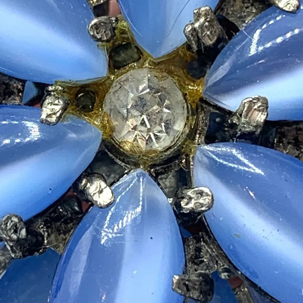 Vintage Juliana Style blue double starburst pendant unsigned